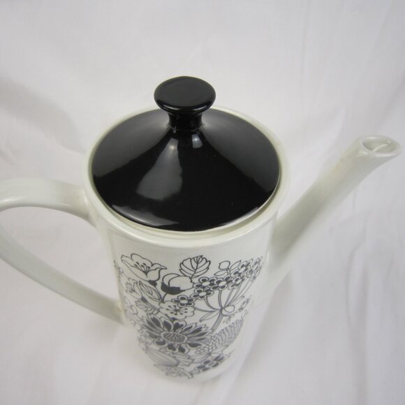 Grindley Manitou Mod Black White Coffee Tea Pot Flower Pattern - Ironstone - Picture 3 of 10